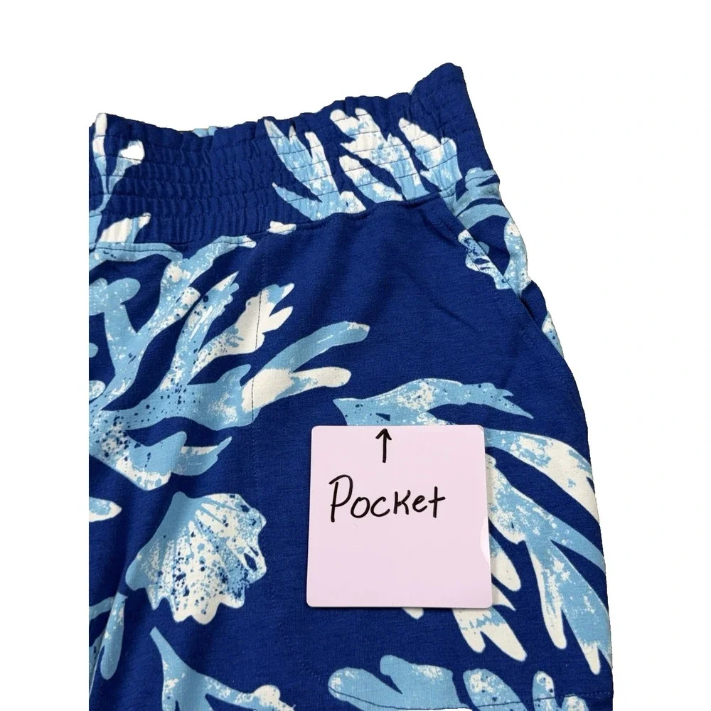 D&Co. BEACH Pants Women S Blue Tropical Floral Boho Beachy Coastal Summer Lounge